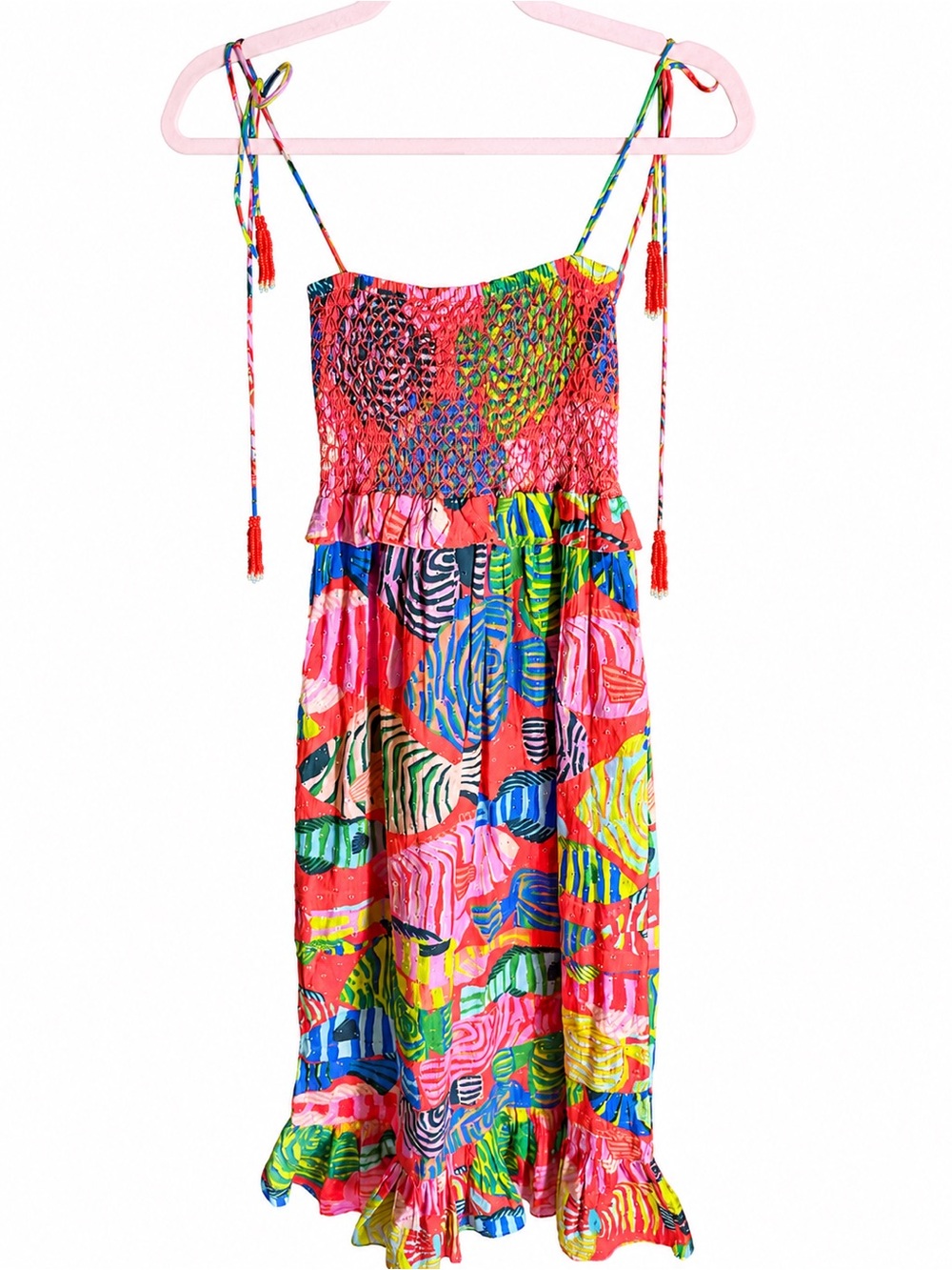 NWT Farm Rio Striped Fishes Red Midi Dress - Picture 4 of 7